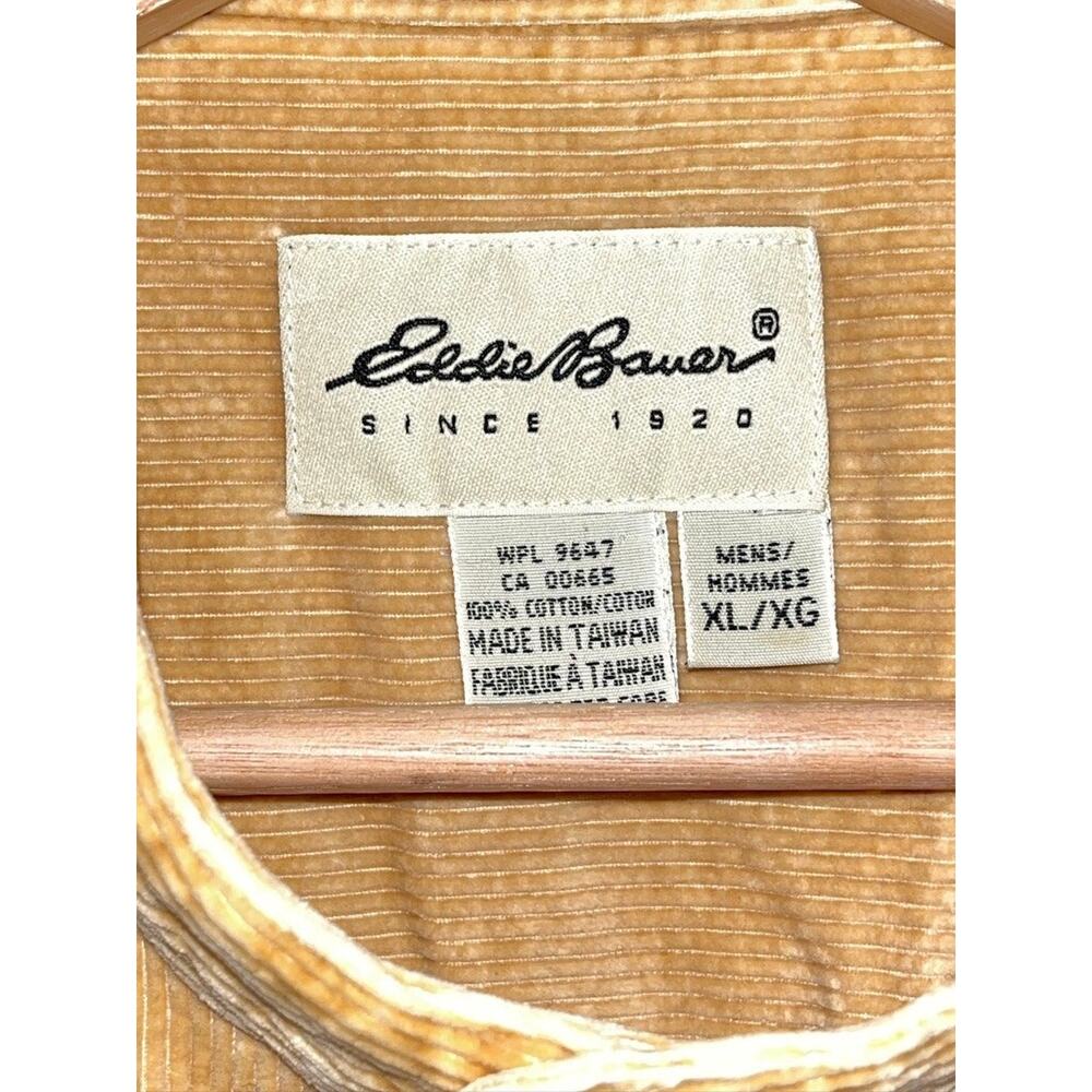 Eddie Bauer Vintage 90s Band Collar Corduroy Shirt Mens XL Mustard Yellow EUC - Picture 5 of 9